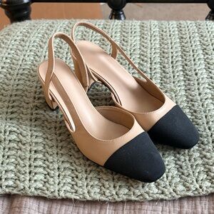 Beige and Black Slingback Pumps - Women